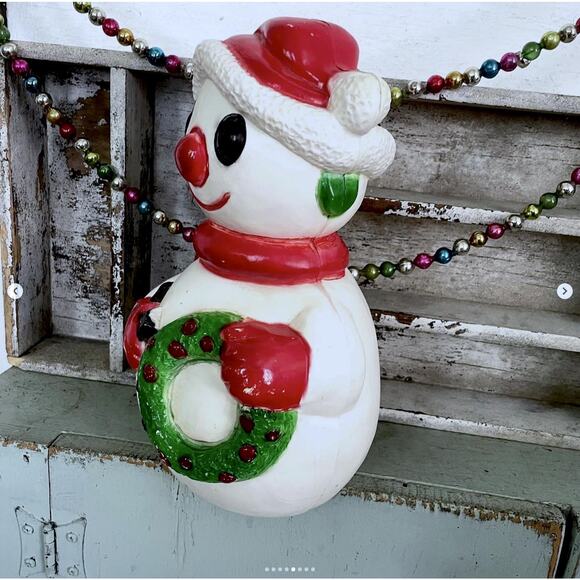 Vintage Snowman Tabletop Blow Mold Christmas Plastic Pipe Wreath Union 10.5" - Picture 5 of 8